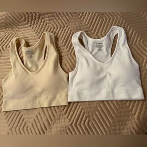 AnyBody Set of 2 Rib Knit Seamless Bras White& Tan Size Medium